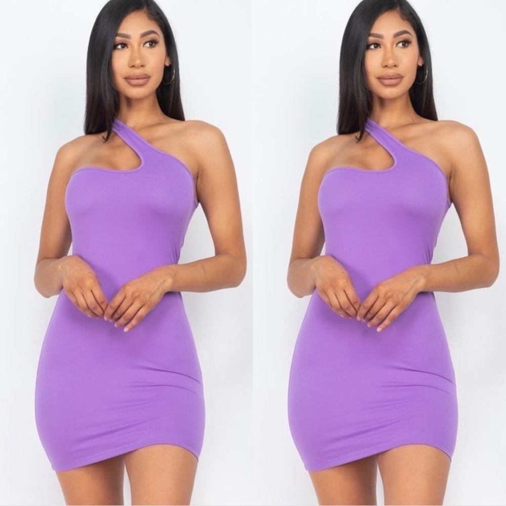 VIOLET PURPLE ONE SHOULDER STRAP BODYCON FITTED MIDI DRESS